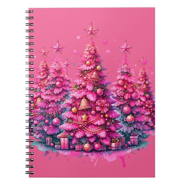 Carnet Arbre de Noël rose tendance Preppy esthétique (Devant)