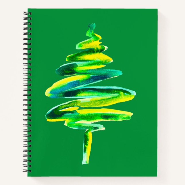Carnet Arbre de Noël vert aquarelle abstraite (Devant)