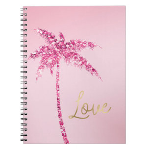 Carnet Arbre de palme à paillettes roses ombré amour or