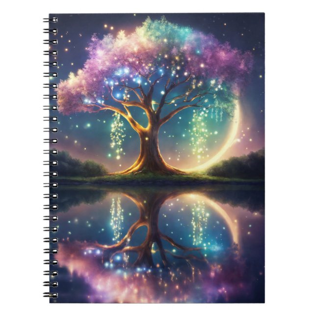 Carnet Arbre de vie magique avec étincelles la nuit (Devant)