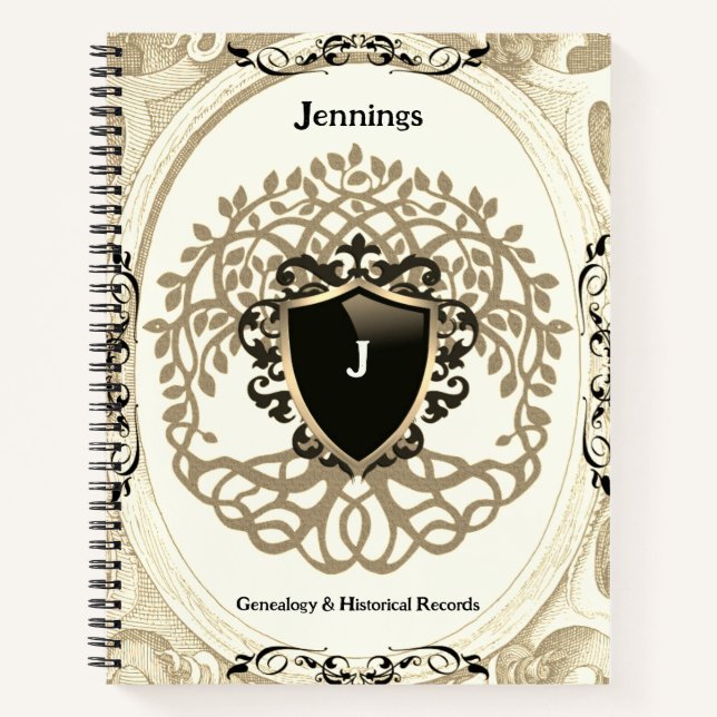 Carnet Arbre familial de vie Ancêtre Beige Noir Nom (Devant)