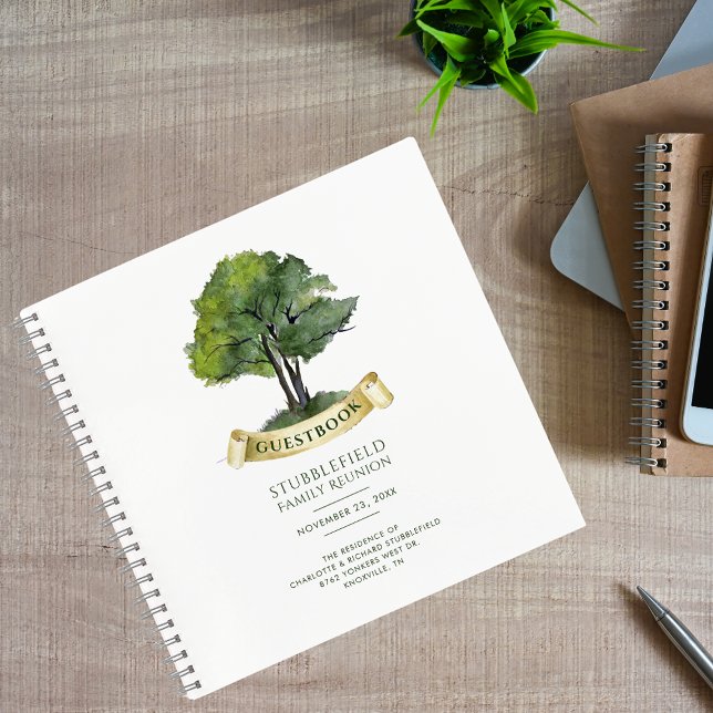 Carnet Arbre généalogique aquarelle Famille Réunion Invit (Family Reunion Genealogy Tree Guestbook Notebook)
