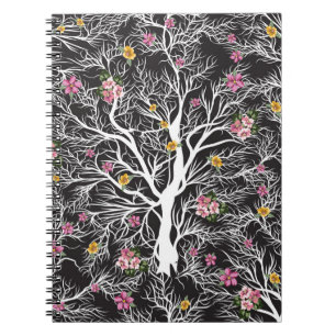 Carnet arbre noir transparent avec motif de fleurs coloré