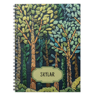 Carnet Arbres brodés verts Feuille Nature Forêt Bleu