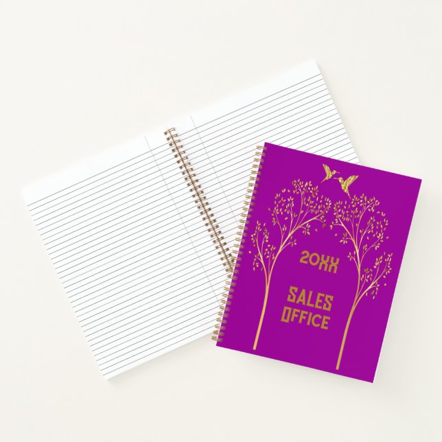 Carnet Arbres dorés monogrammes avec oiseaux sur fond vio (Intérieur)