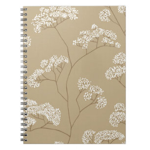 Carnet Arbustes de petites fleurs blanches en palet beige