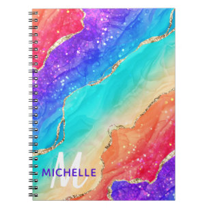 Carnet Arc-en-ciel brillant et monogramme d'agate à paill