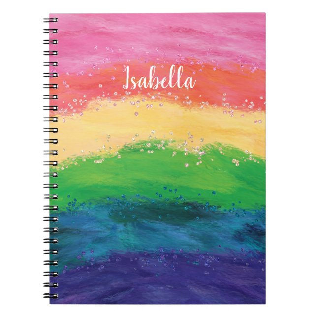 Carnet Arc-en-ciel Pailleté Féminin Personnalisé (Devant)