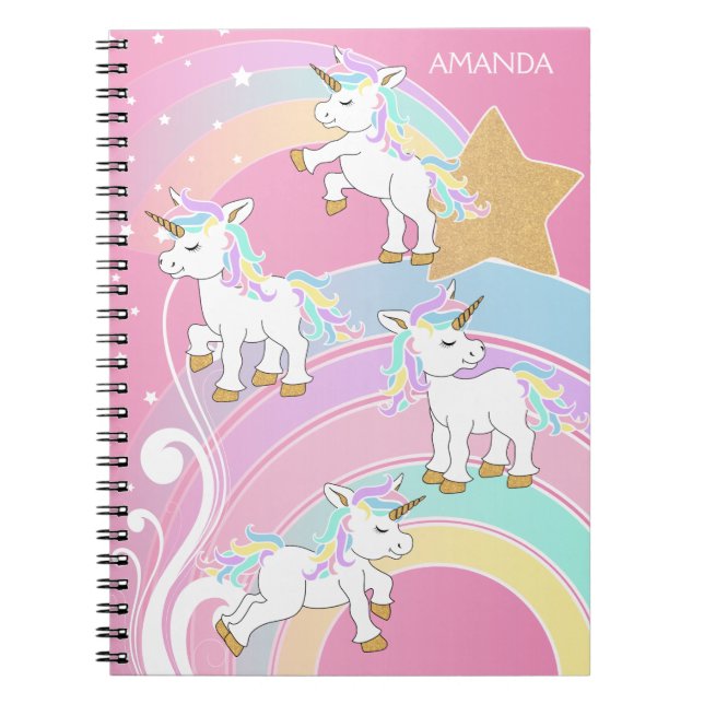Carnet Arc en ciel rose magique 🦄 licornes (Devant)