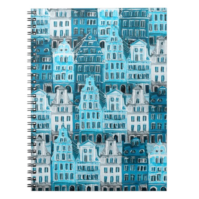 Carnet Architecture d'Amsterdam, texture aquarelle bleue. (Devant)