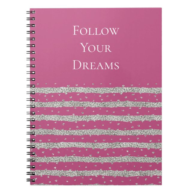Carnet Argent Rose Sparkly Confetti Stripes (Devant)