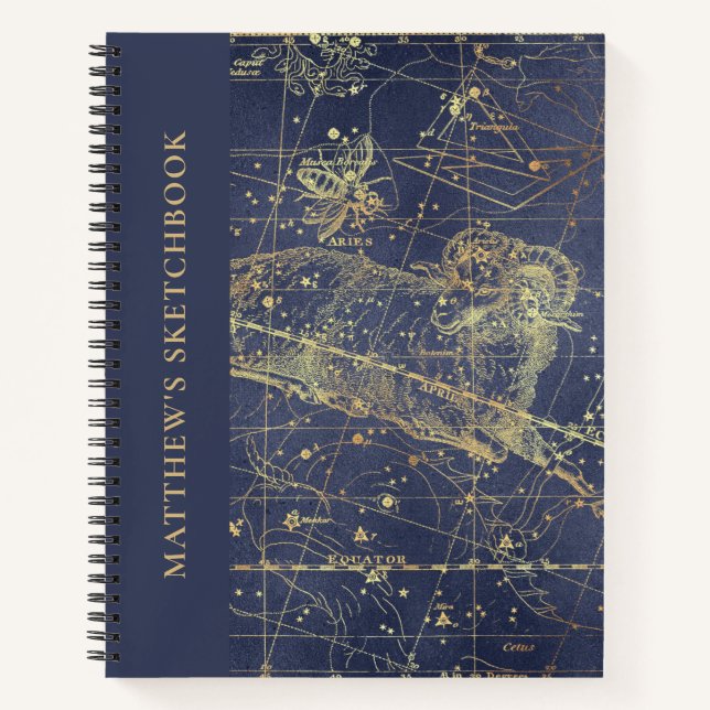Carnet Aries Horoscope Starry Night Sketbook avec le nom (Devant)
