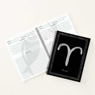 Carnet Aries martelé argent stylisé symbole astrologique