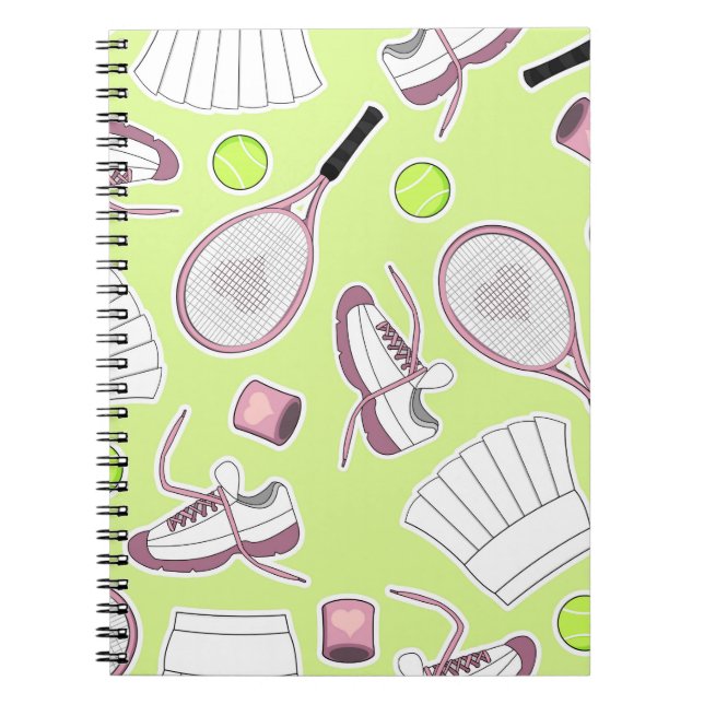 Carnet Arrière - plan de vert de motif de fille de tennis (Devant)