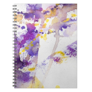 Carnet arrière - plan jaune et pourpre d'aquarelle
