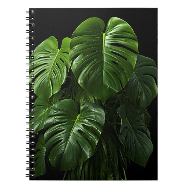 Carnet Arrière - plan noir Monstera Deliciosa Feuilles (Devant)