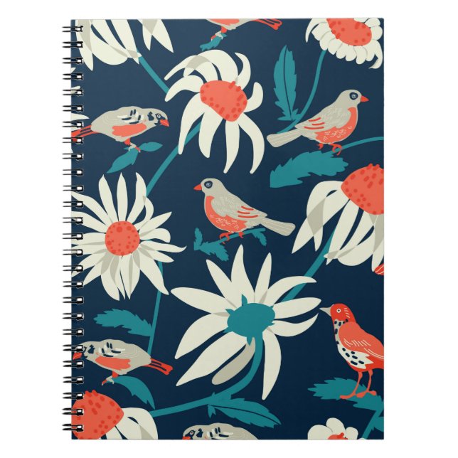 Carnet Arrière - plan sans couture avec fleurs et oiseaux (Devant)