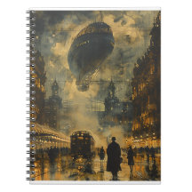 Arrivée en soirée - Une scène de rue Steampunk