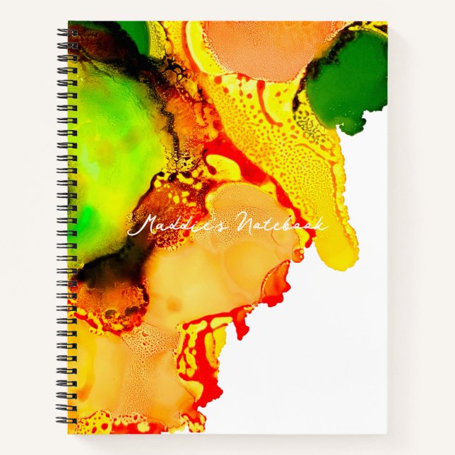 Carnet art Abstrait alcool encre jaune vert (Devant)
