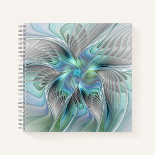 Carnet Art abstrait papillon bleu vert fantasy fractal