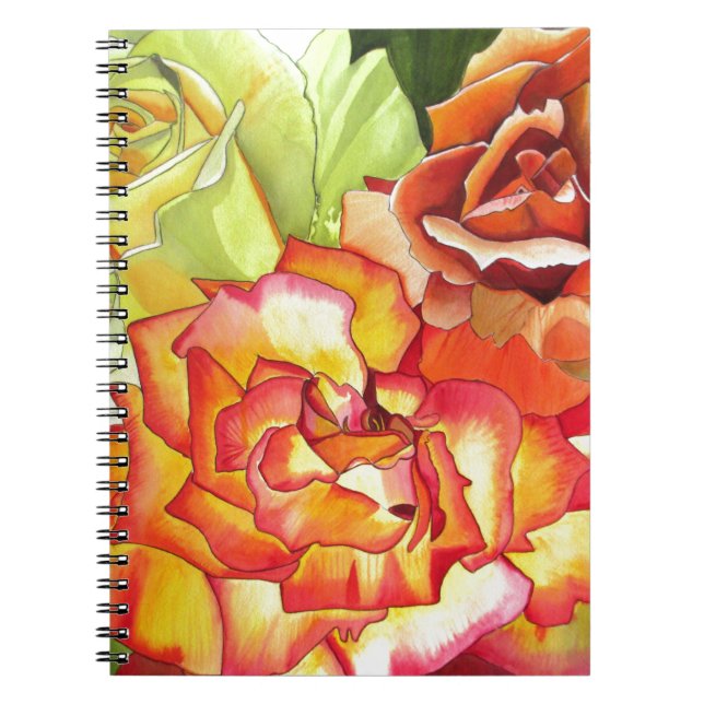 Carnet Art aquarelle de roses orange et jaune (Devant)