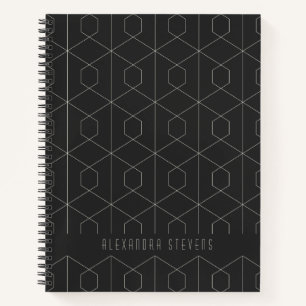 Carnet Art Déco Géométrie linéaire Noir Blanc Personnalis