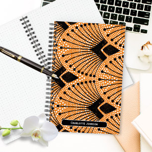 Carnet Art Déco Orange Retro Vintage Peacock Motif