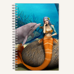 Carnet Art fantastique de sirène rêveuse et dauphin