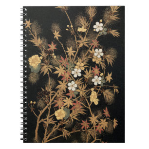 Carnet Art floral automnal noir doré vintage japonais