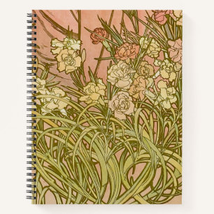 Carnet Art Nouveau Alfonse Mucha fleurs d'oeillets floral