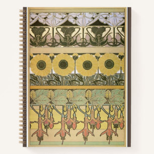 Carnet Art nouveau alphonse mucha fuschia tournesol flore