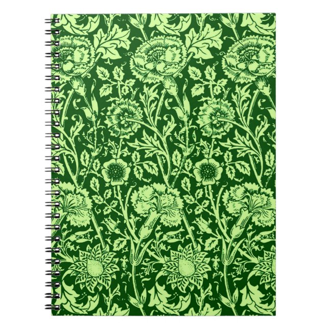 Carnet Art Nouveau Carnation Damask, Forest Green (Devant)