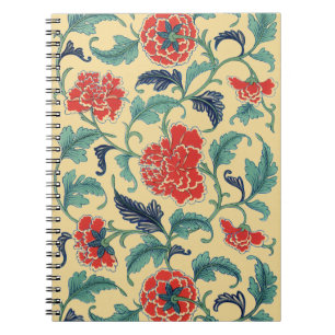 Carnet Art Nouveau Vintage Chinoiserie Fleurs Rouge Chino