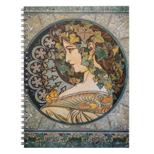 Carnet Art Nouveau vintage Déesse de la Nature par Mucha