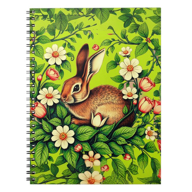 Carnet Art Nouveau Wild Rabbit and Flowers (Devant)