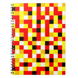 Carnet Art Pixel À damiers au hasard - Rouge et Jaune