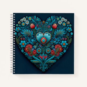 Carnet Art populaire ukrainien - Coeur inspiré en bleu