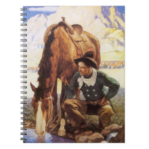 Carnet Art vintage, Cowboy Waters Son Cheval par NC Wyeth