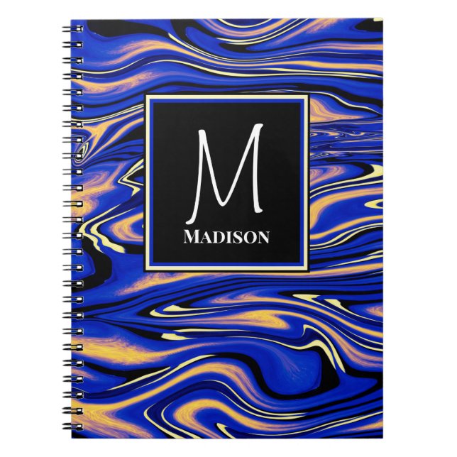 Carnet Artsy bleu moderne Aquarelle Abstraite Monogramme (Devant)