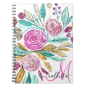 Carnet Artsy Elegant rose Turquoise Aquarelle Florale Mon