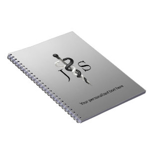 Carnet Asclepius Noble Médical Élégant Noir Blanc