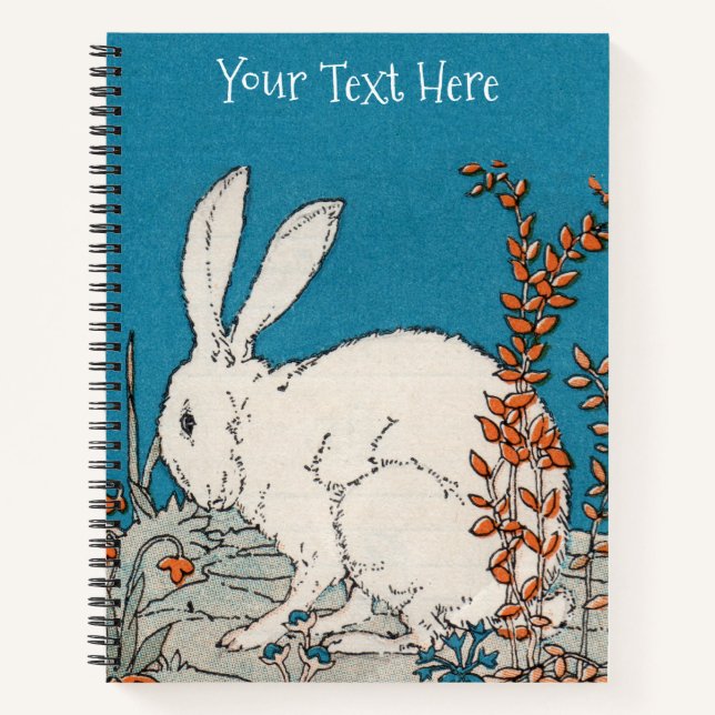 Carnet Assis Fluffy White Rabbit Orange White Flowers (Devant)