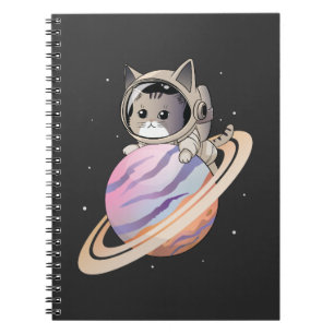 Carnet Astronaut de chat spatial avec planète Saturne