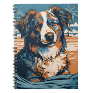 Carnet Australian Shepherd sur une plage tropicale