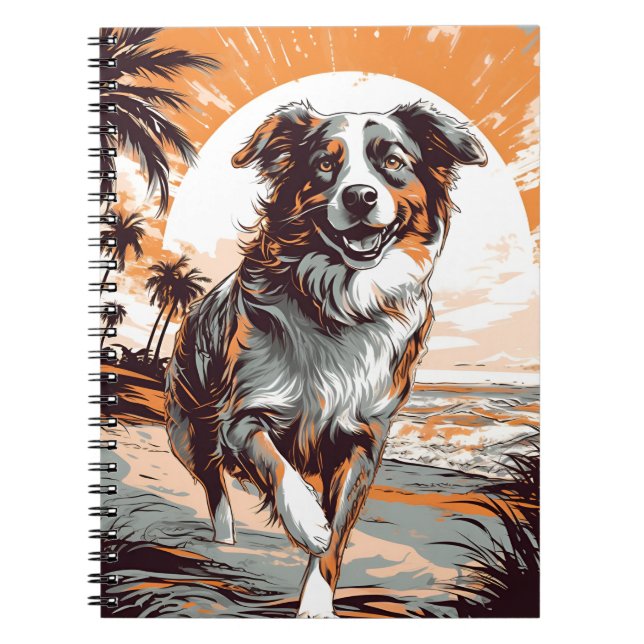 Carnet Australian Shepherd sur une plage tropicale (Devant)
