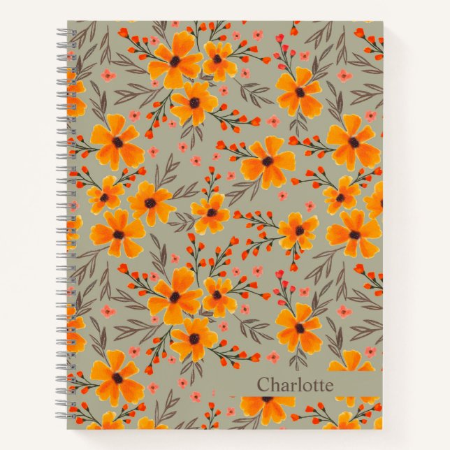 Carnet Automne Automne Floral Motif Sage Vert (Devant)
