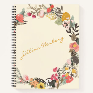 Carnet Automne Floral Wreath Jaune Vert avec nom