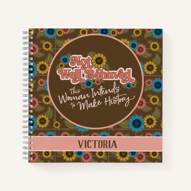 Carnet Autonomisation des femmes Hippie rétro rose floral (Devant)
