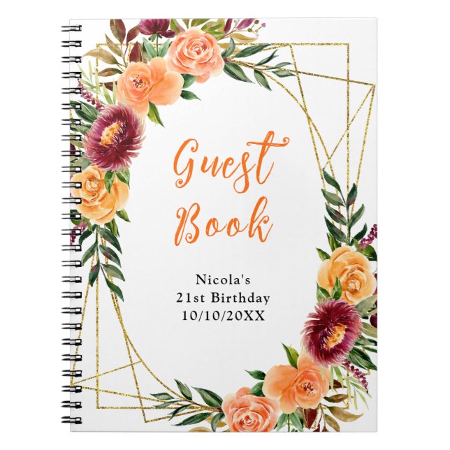 Carnet Autumn Burgundy and Orange Flowers Birthday  (Devant)