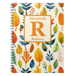 Carnet autums colorés feuille boho personnalisé monogramm